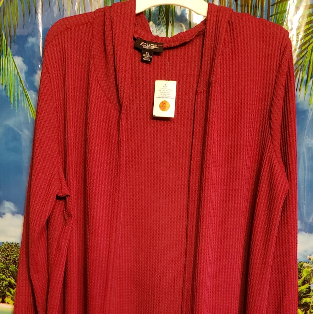 Long Burgundy plus size 2x hooded duster